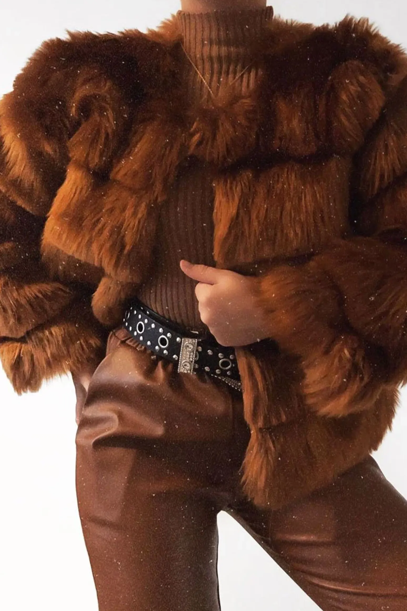 Rebellious Fashion Rust Faux Fur Jacket - Estelle