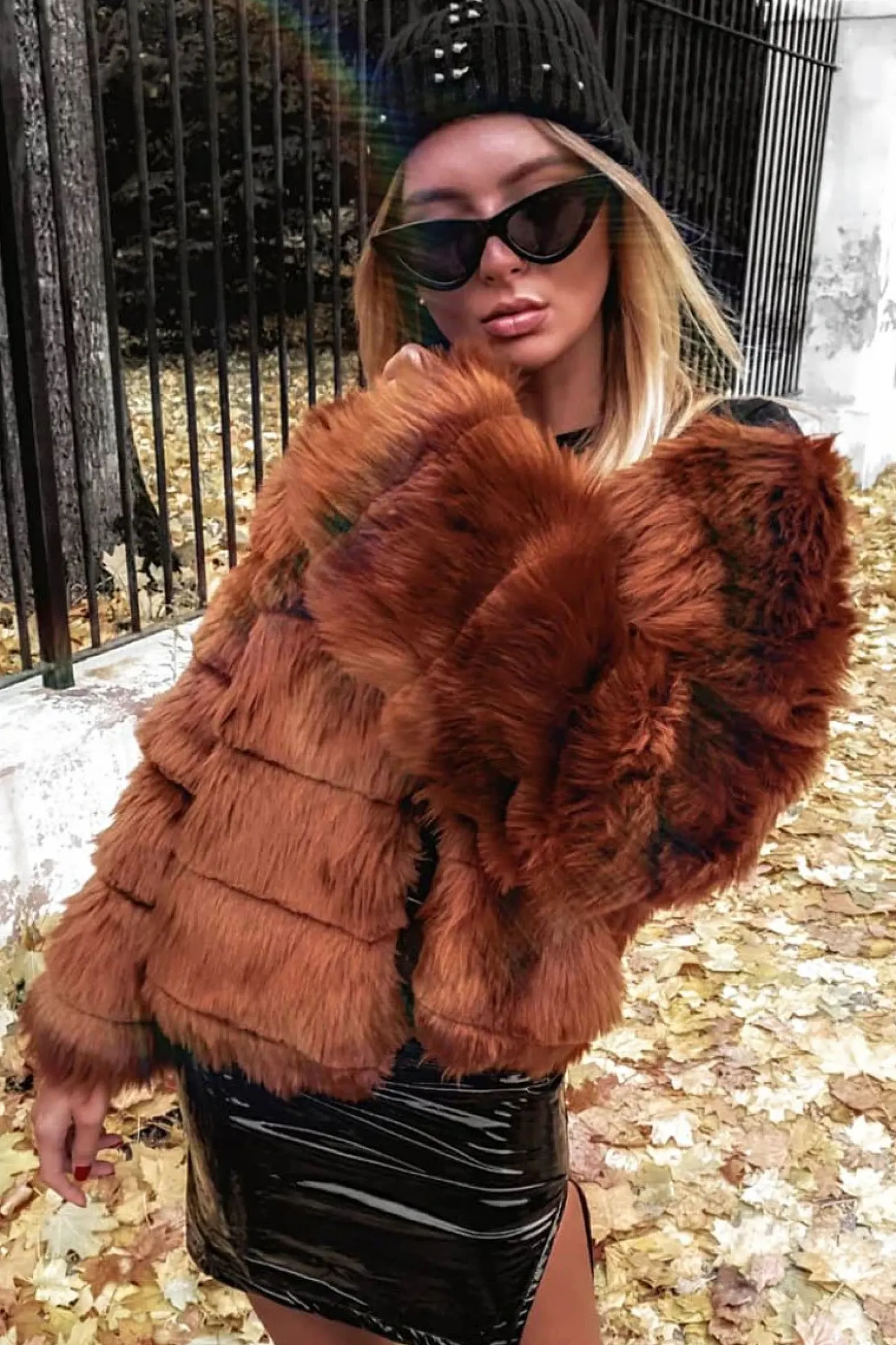 Rebellious Fashion Rust Faux Fur Jacket - Estelle