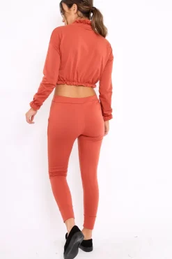 Rebellious Fashion Rust Frill Hem Tracksuit - Adah