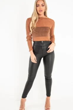 Rebellious Fashion Rust Glitter Mesh Crop Top -Novali