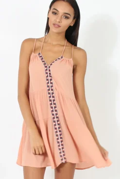 Rebellious Fashion Rust Halterneck Tassel Dress - Kaylin