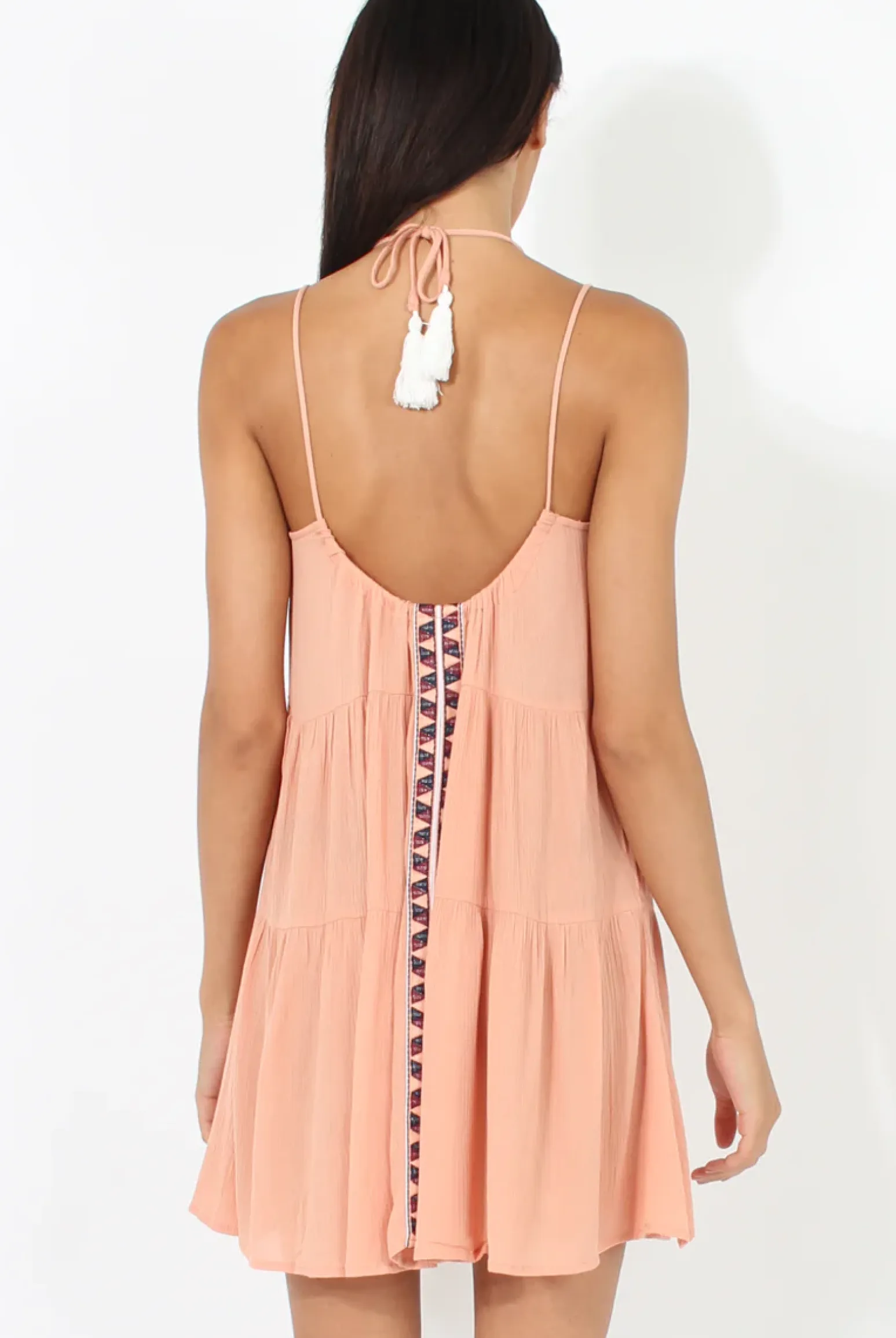 Rebellious Fashion Rust Halterneck Tassel Dress - Kaylin