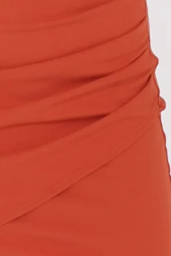 Rebellious Fashion Rust High Neck Side Ruched Backless Dress - Tulip
