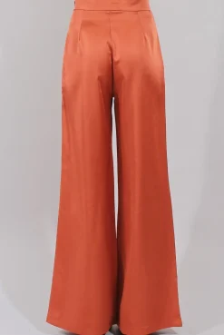 Rebellious Fashion Rust High Waisted Satin Trousers - Alexia