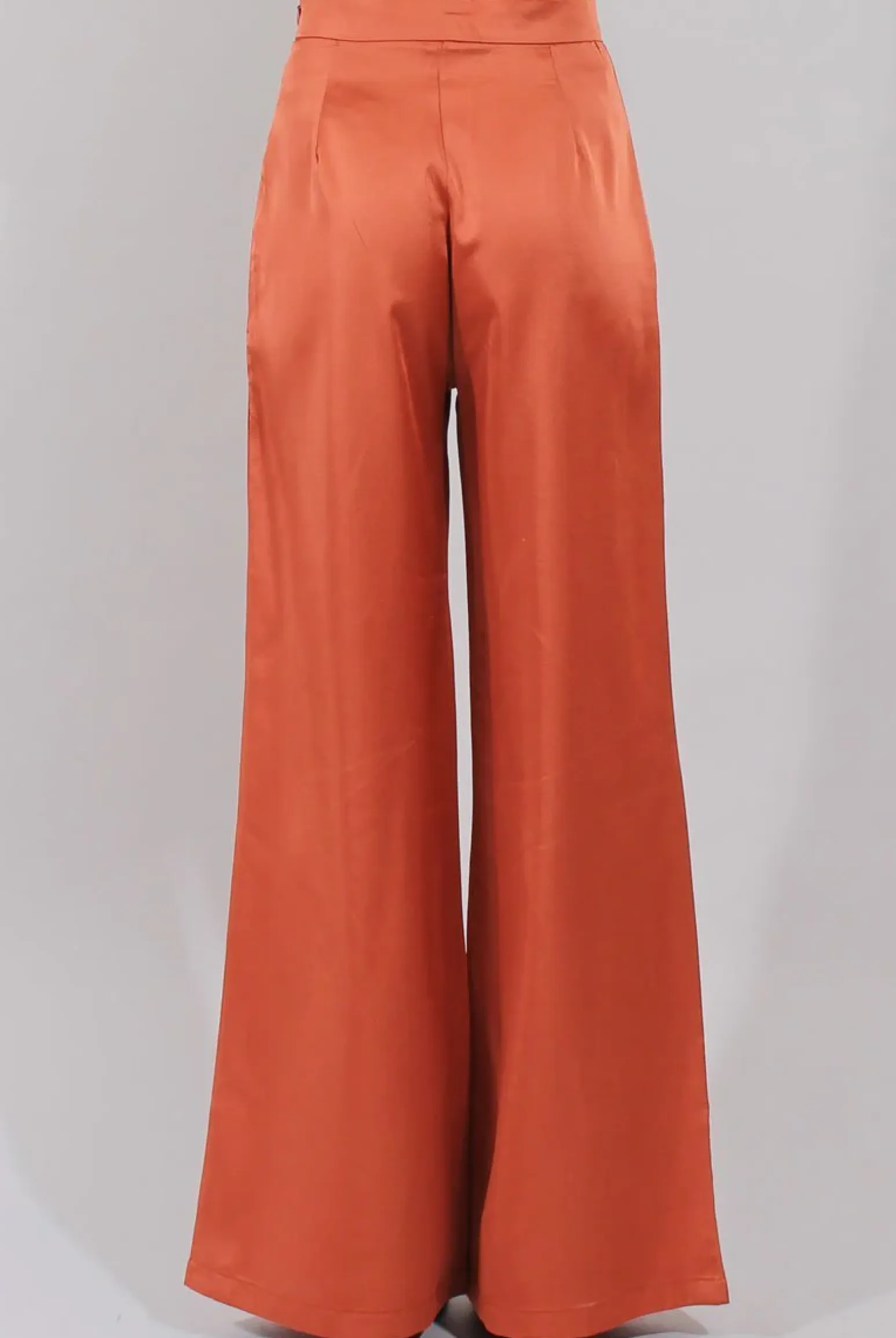 Rebellious Fashion Rust High Waisted Satin Trousers - Alexia