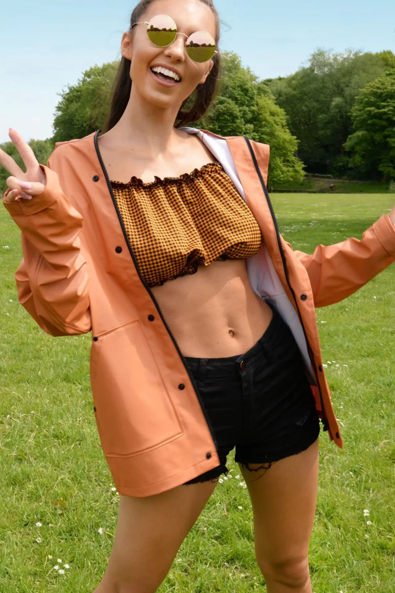 Rebellious Fashion Rust Hooded Rain Jacket - Fox