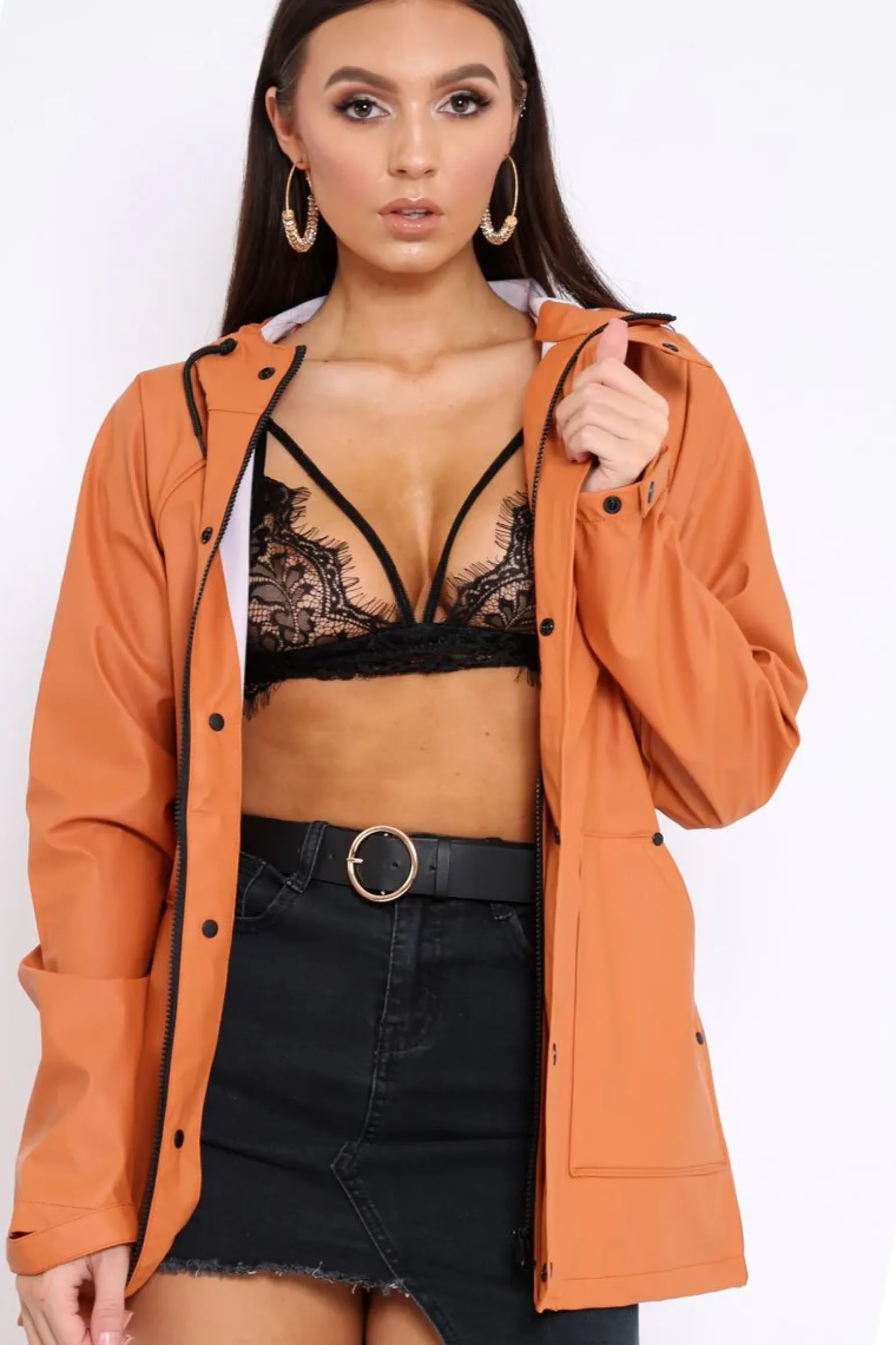 Rebellious Fashion Rust Hooded Rain Jacket - Fox
