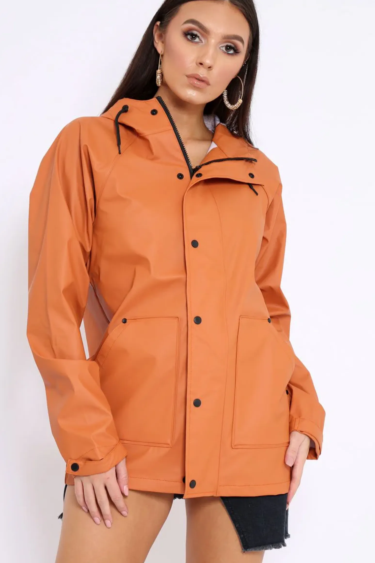 Rebellious Fashion Rust Hooded Rain Jacket - Fox