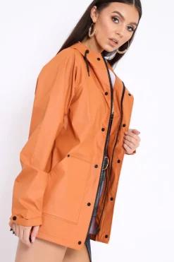 Rebellious Fashion Rust Hooded Rain Jacket - Fox