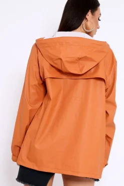 Rebellious Fashion Rust Hooded Rain Jacket - Fox