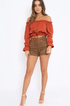 Rebellious Fashion Rust Key Hole Bust Crop Top - Caitie