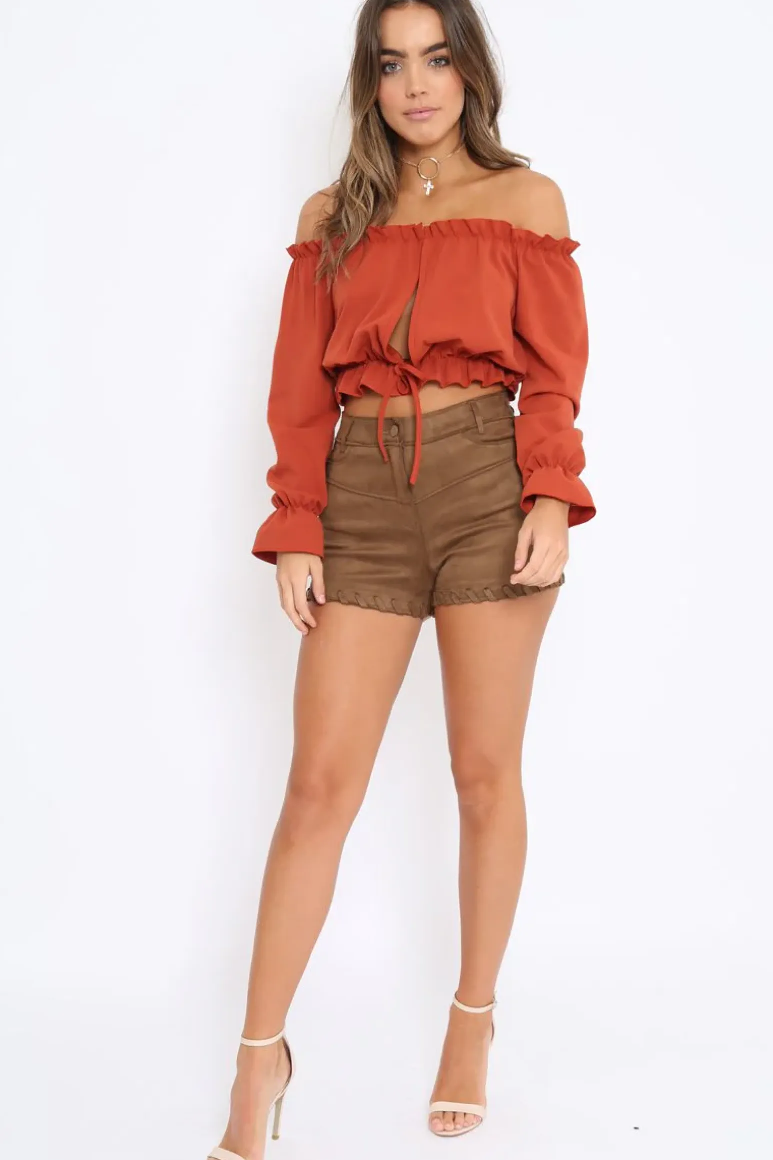Rebellious Fashion Rust Key Hole Bust Crop Top - Caitie