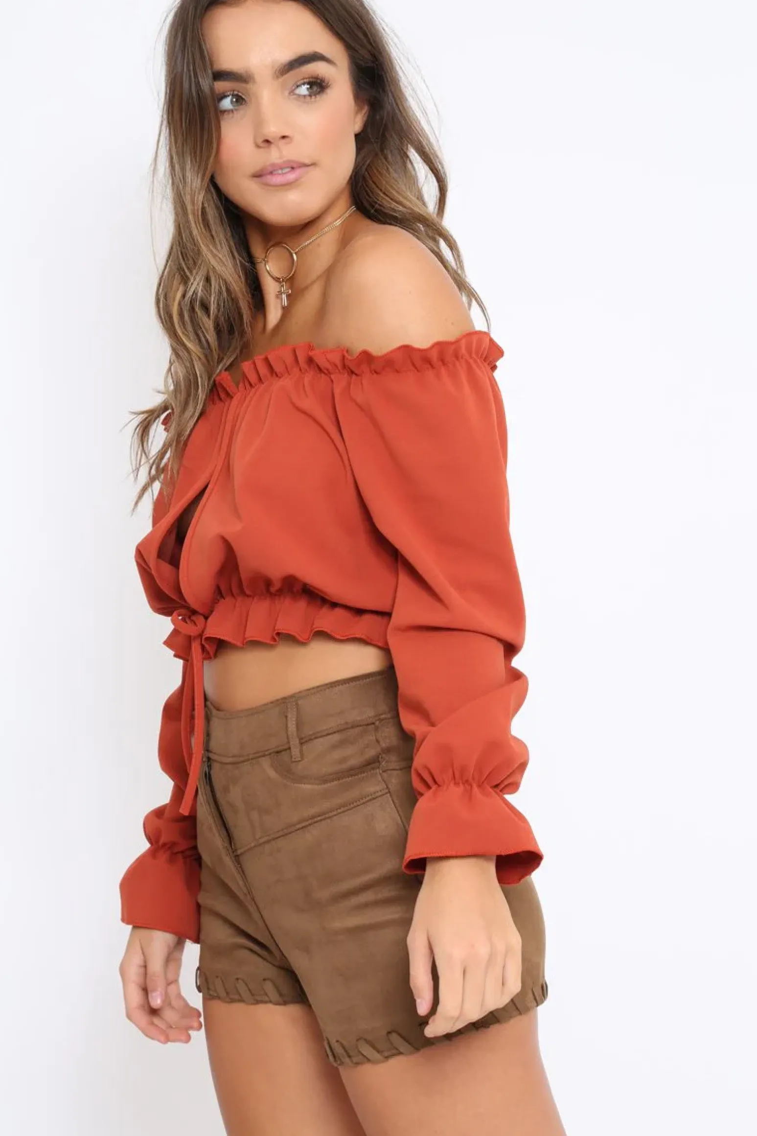 Rebellious Fashion Rust Key Hole Bust Crop Top - Caitie