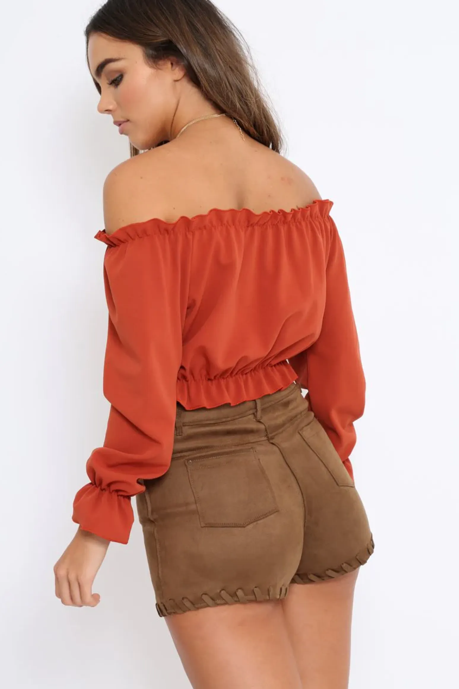 Rebellious Fashion Rust Key Hole Bust Crop Top - Caitie