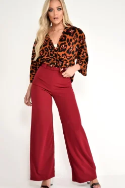 Rebellious Fashion Rust Leopard Print Tie Waist Blouse - Kimaya