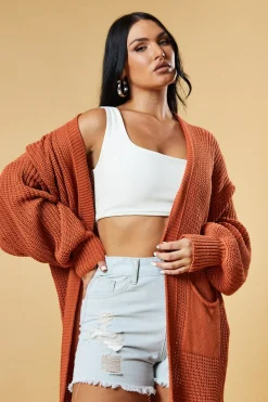 Rebellious Fashion Rust Longline Knit Maxi Cardigan - Ema