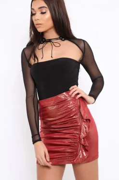 Rebellious Fashion Rust Metallic Ruffle Skirt - Lita