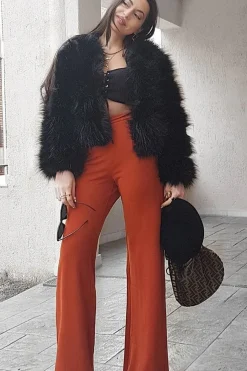 Rebellious Fashion Rust Orange High Waist Flare Trousers -Tisha