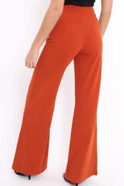 Rebellious Fashion Rust Orange High Waist Flare Trousers -Tisha