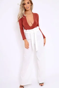 Rebellious Fashion Rust Plunge Bodysuit - Betty