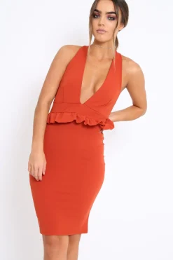 Rebellious Fashion Rust Racer Back Frill Midi Dress - Camilla