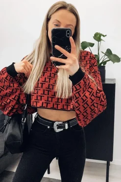 Rebellious Fashion Rust Repeat Print Crop Jumper - Ryhanna