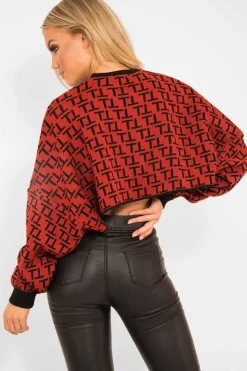 Rebellious Fashion Rust Repeat Print Crop Jumper - Ryhanna