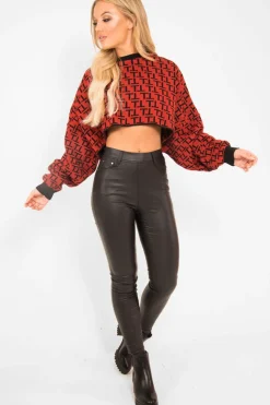 Rebellious Fashion Rust Repeat Print Crop Jumper - Ryhanna