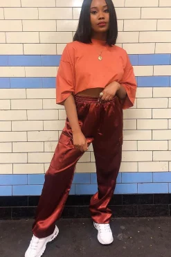 Rebellious Fashion Rust Satin Cargo Trousers - Khyla