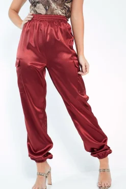 Rebellious Fashion Rust Satin Cargo Trousers - Khyla