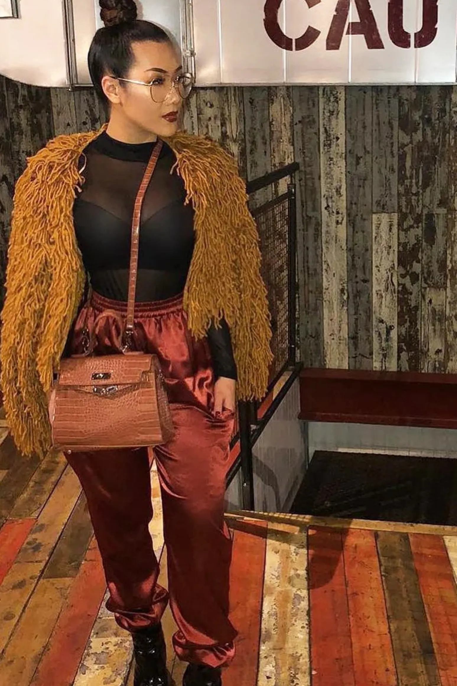 Rebellious Fashion Rust Satin Cargo Trousers - Khyla