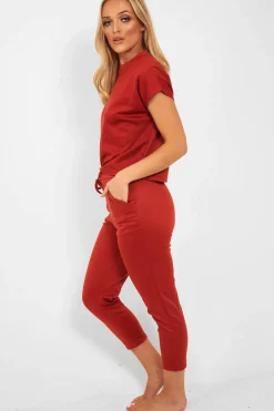 Rebellious Fashion Rust Short Sleeve Crop Jogger Loungewear Set - Aarian