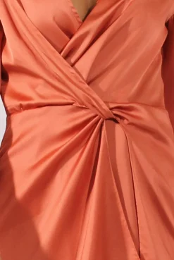 Rebellious Fashion Rust Silky Front Twist Playsuit - Venus