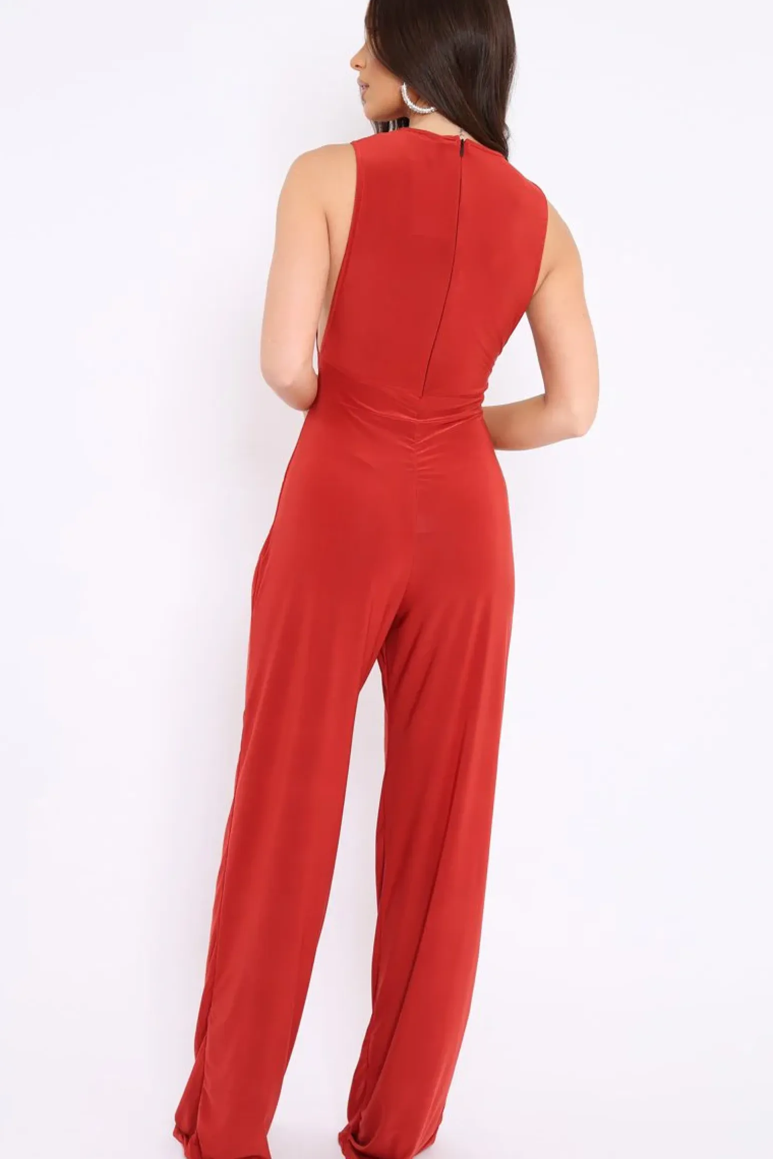 Rebellious Fashion Rust Slinky Low Side Jumpsuit - Ivannah