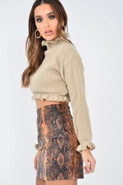 Rebellious Fashion Rust Snake Coated Mini Skirt - Lydianna
