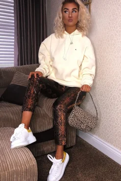Rebellious Fashion Rust Snake Coated Zip Front Trousers - Destynie