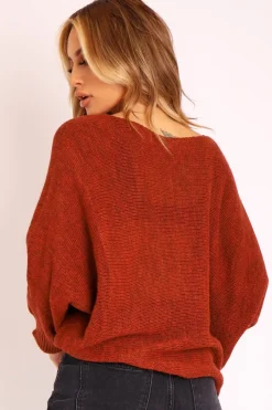 Rebellious Fashion Rust Vogue Graphic Slouchy Knit Jumper - Janel