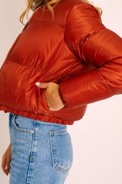 Rebellious Fashion Rust Zip Front Puffer Coat - Vicki