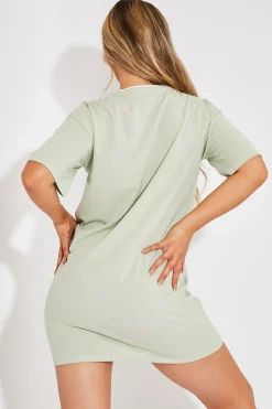 Rebellious Fashion Sage Overdressed Slogan T-shirt Dress - Malia