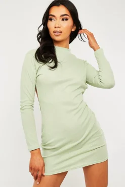 Rebellious Fashion Sage Ribbed Back Cut Out Mini Dress - Eloise