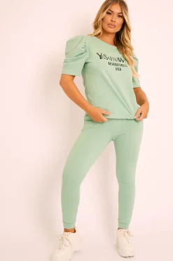 Rebellious Fashion Sage Beverly Hills T-shirt and Leggings Loungewear Co-ord - Lassie