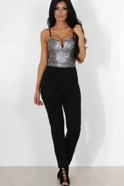 Rebellious Fashion Sage Black Sequin Jumpsuit