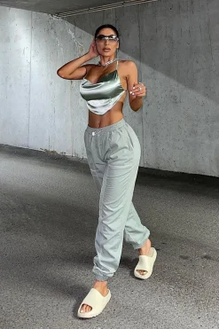 Rebellious Fashion Sage Contrast Stitch Cargo Trousers - Britanny