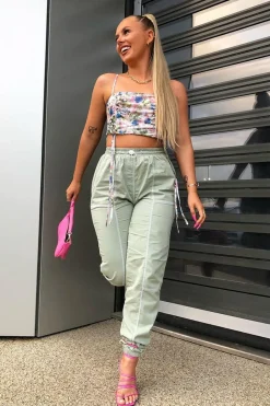 Rebellious Fashion Sage Contrast Stitch Cargo Trousers - Britanny