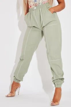 Rebellious Fashion Sage Contrast Stitch Cargo Trousers - Britanny