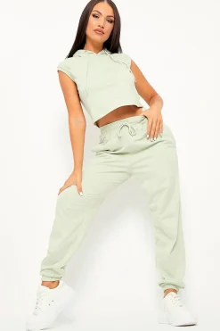 Rebellious Fashion Sage Cropped Hoodie Joggers Loungewear Co-ord - Kylie