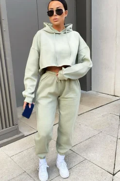 Rebellious Fashion Sage Cropped Oversized Hoodie and Joggers Co-ord - Karenza