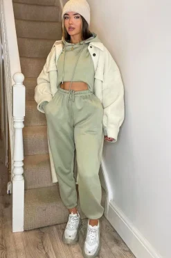 Rebellious Fashion Sage Cropped Oversized Hoodie and Joggers Co-ord - Karenza