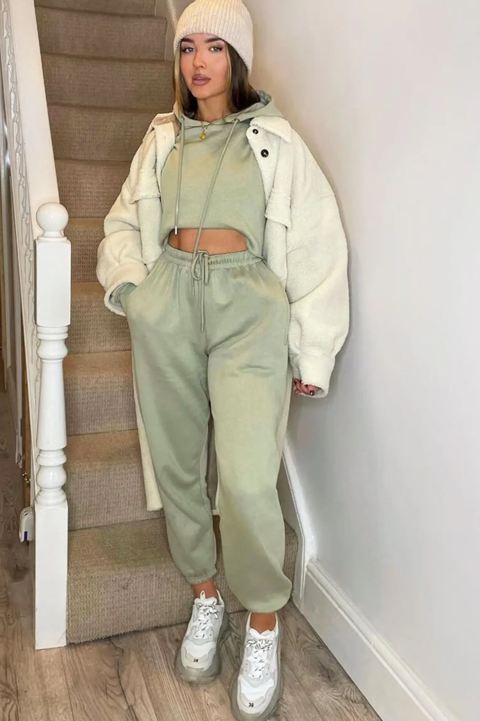 Rebellious Fashion Sage Cropped Oversized Hoodie and Joggers Co-ord - Karenza