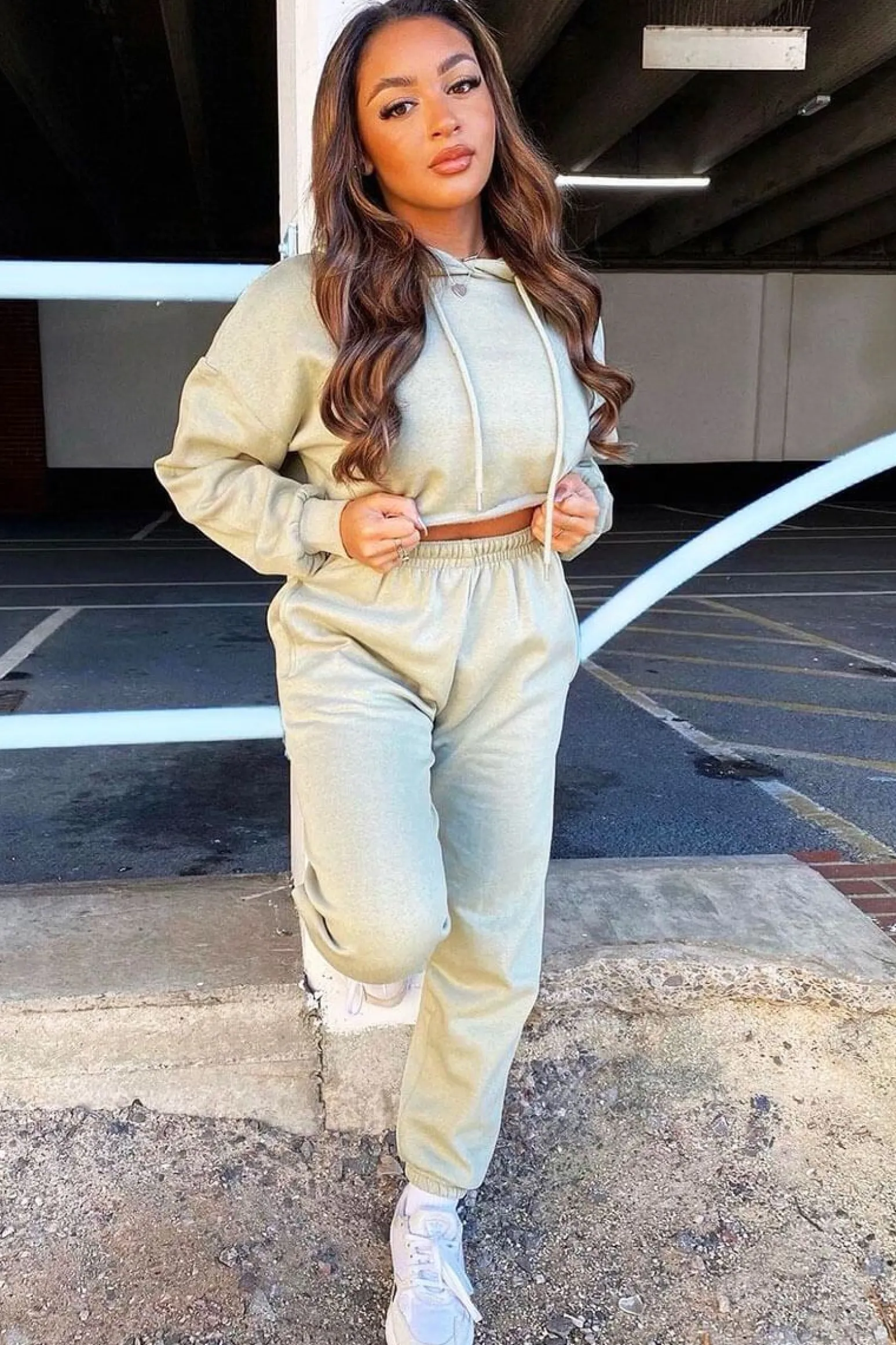 Rebellious Fashion Sage Cropped Oversized Hoodie and Joggers Co-ord - Karenza